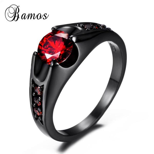 

bamos red/blue/purple/green/white zircon ring vintage black gold filled wedding rings for women fashion birthstone jewelry, Golden;silver