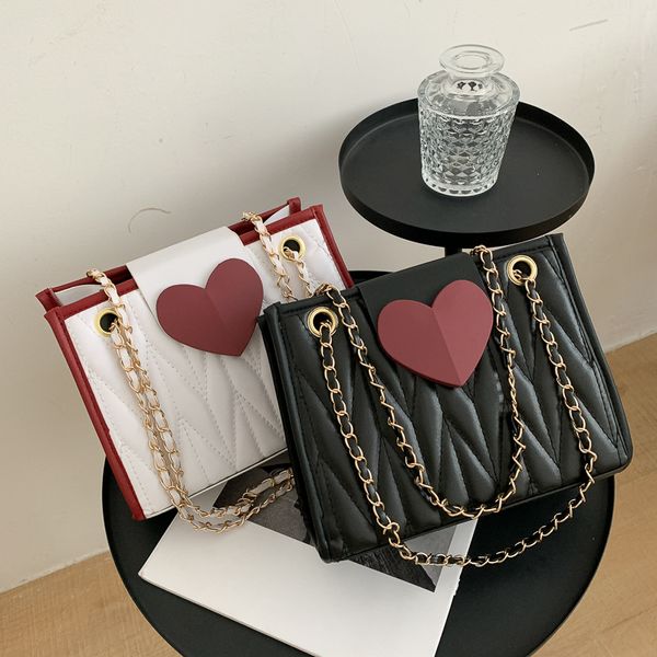 

girls love hearts handbag valentine's day kids embroidered chain shoulder bag women new fashion designer messenger bag c6773, Black