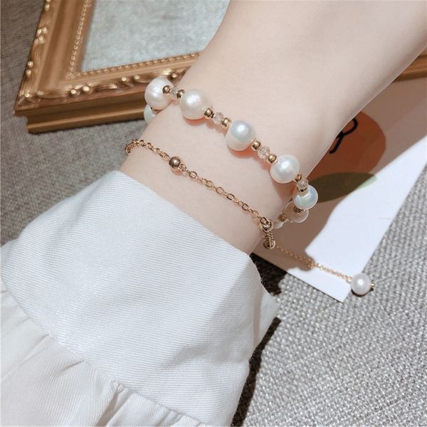 

корейская версия пресноводных двойного слоя ювелирных изделий браслета braceletsummer бисера производства рука корейской версии пресной воды, Golden;silver