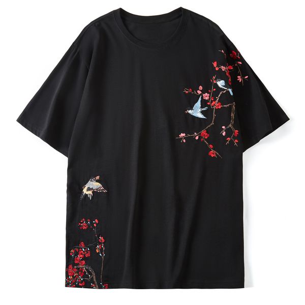 

2021 new embroidery peach blossom print t summer hip hop casual oversized tshirt harajuku short sleeve shirt streetwear yyl6, White;black