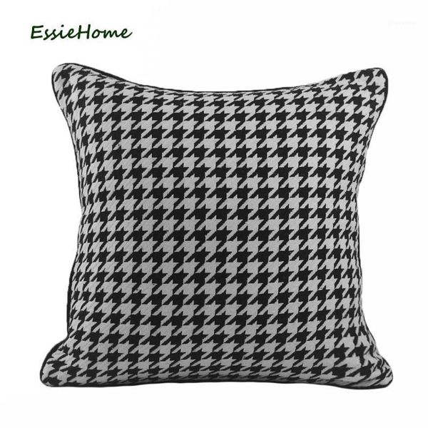 

essie home black white houndstooth cushion cover pillow case with piping sofa throw1