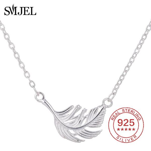 

chains smjel 100% 925 sterling silver leaf necklaces for women vintage plant pendants wedding jewelry collier femme