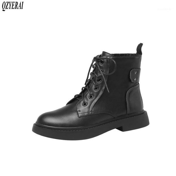 

boots qzyerai autumn winter genuine leather women ankle motorcycle warm female cowhide shoes1, Black