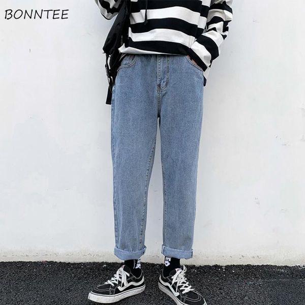 

men jeans chic retro solid wide leg trousers plus size 3xl ankle-length mens loose korean style student leisure harajuku1, Blue