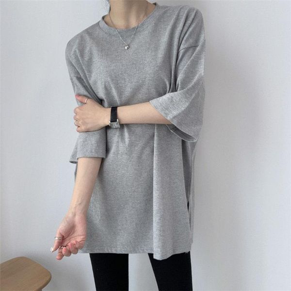 

hzirip minimalist gentle leisure split 2020 cotton solid all match chic loose basic short sleeves casual plus size t-shirts, White