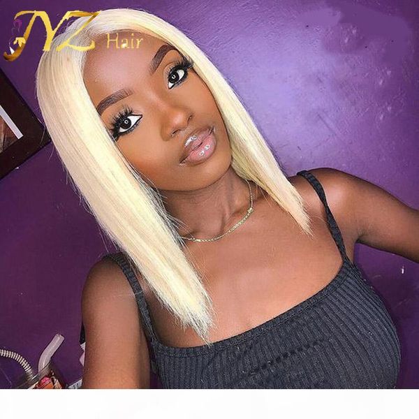 

blonde human hair full lace wigs 613 straight lace front wigs transparent lace peruvian hair short bob wigs with baby hair, Black;brown