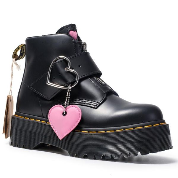

womens heart decor round toe ankle boots genuine leather belt buckle chunky heel retro motorcycle punk shoes black gothic
