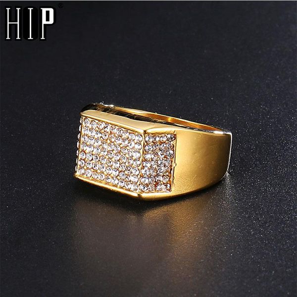 

hip hop цвета золота нержавеющей стали micro pave rhinestone iced out bling квадратные кольца для мужчин ювелирные изделия dropshipping, Golden;silver