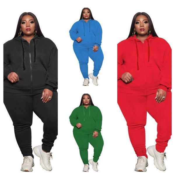 

spring plus size women's tracksuit long sleeve hoodies zipper sweatershirt+legging pants two-piece suit clothing outfits sportwear gg11, White