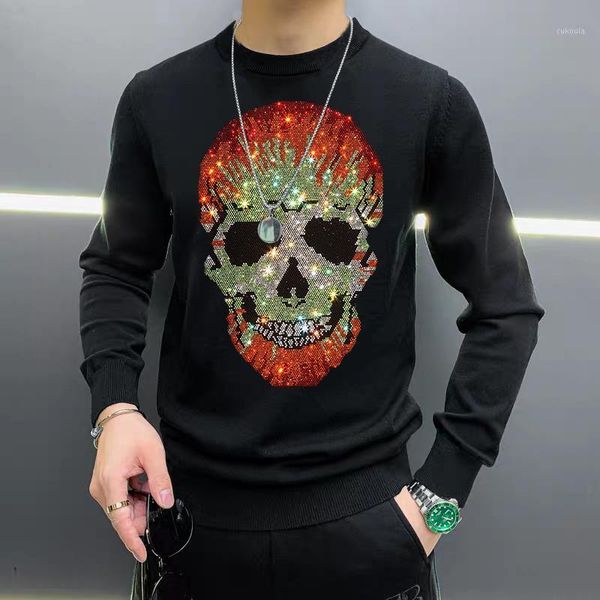 

european 2021 autumn and winter brand men's sweater skull diamond fashion warm casual sports shirt street oversized1, White;black