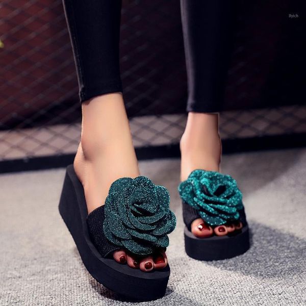 

slippers women flower fashion slip-on open toe casual shoes ladies outdoor beach wedges color flip flops #06231, Black