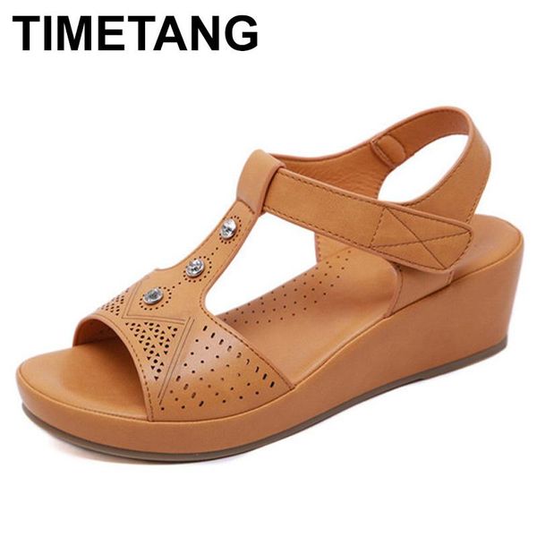 

timetangnew fashion women sandals summer platform sandal shoes woman peep toe leather casual sandalias wedge rhinestone sandals, Black