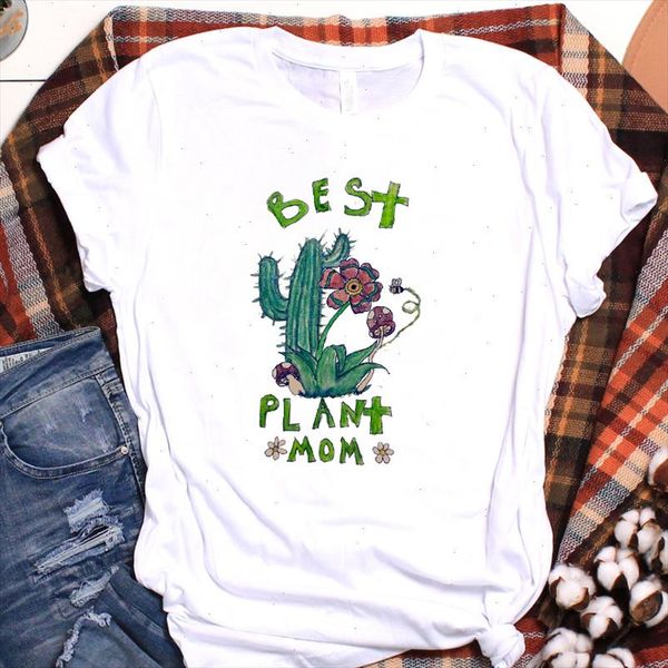 

women cactus cute plant mom mother fashion print ladies graphic tshirt clothes t tee female shirt clothing t shirt, White