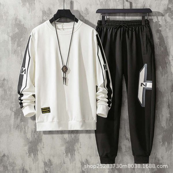 

new sportswear spring and autumn 2020 set of sweater men's youth casual suit trend round collar, Gray