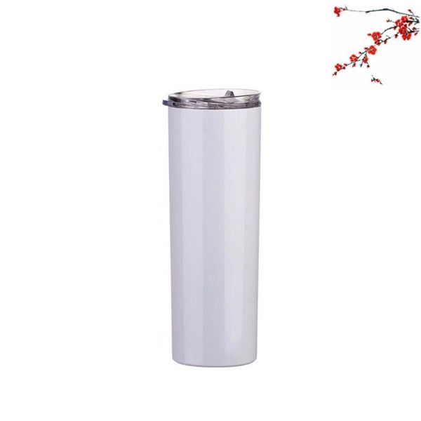 

20oz home water mug lid straws flat cup sublimation straight stainless steel double wall vacuum tumblers slim white gift g2