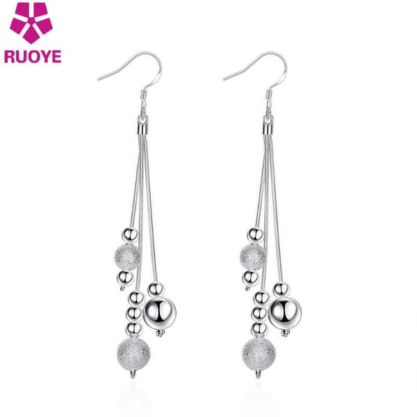 

dangle & chandelier ruoye fashion women drop earring ball charm long tassel design for silver color jewelry gift quality wholesale