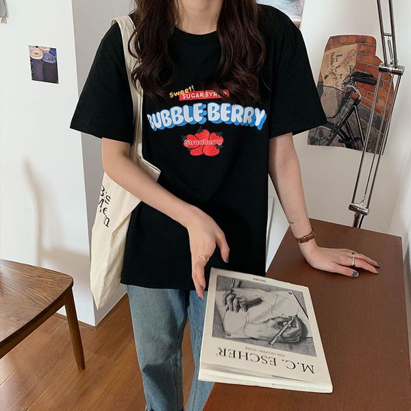 

2021 New 4 color summer strawberry style letter short sleeve print of women women's t-shirts femme (x1332) 5JG8, White