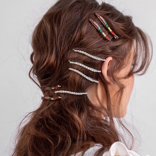 

ins fashion water wave rhinestone hair clip for women colorful crystal hair barrettes jewelry accessories 2pcs/set, Golden;silver