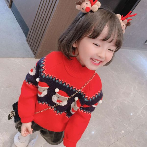 

2020 winter new girls christmas sweater annual baby korean children's wear, Blue