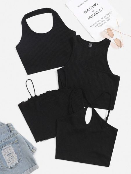 

4pcs solid ribbed knit s0gj#, White