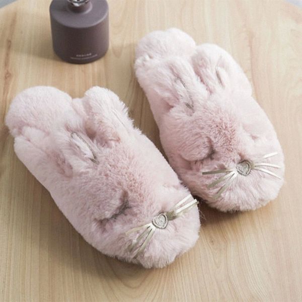 

women soft bottom couple slippers female plush winter indoor shoes warm fur cute animal slippers ladies home flat shoe female #lm1w, Black