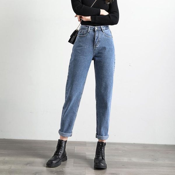 

2020 spring new women blue jeans high waist loose denim jeans female trousers casual solid harem ankle-length pants1