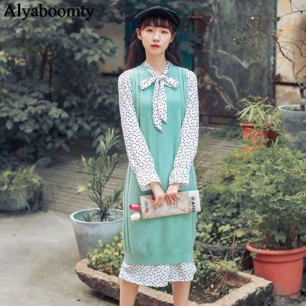 

korean style autumn winter women long vest o neck blue green chic sleeveless sweater vest elegant warm knitted girl's outerwear1, Black;white