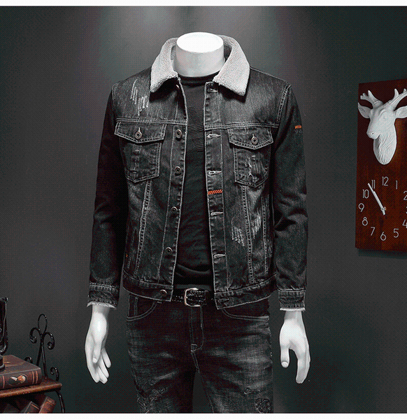 

winter warm denim jacket men thick fleece lining denim jacket, Black;brown