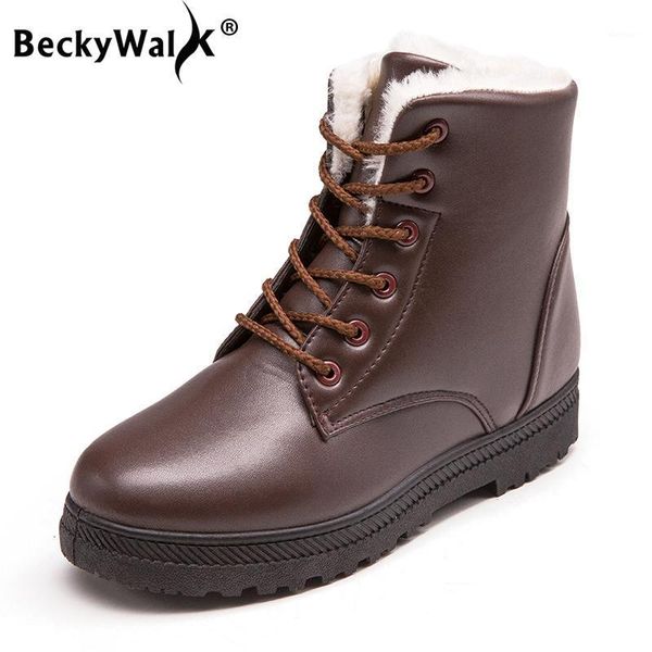 

boots beckywalk plus size 35-44 women shoes winter snow anti-slip waterproof warm plush woman wsh30221, Black