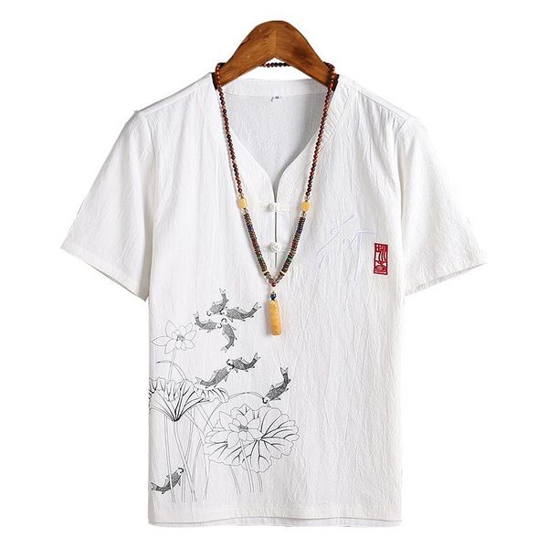 

chinese style collarless short sleeve shirt men streetwear plus size 5xl 4xl linen shirts casual fashion blouse vintage office, Red