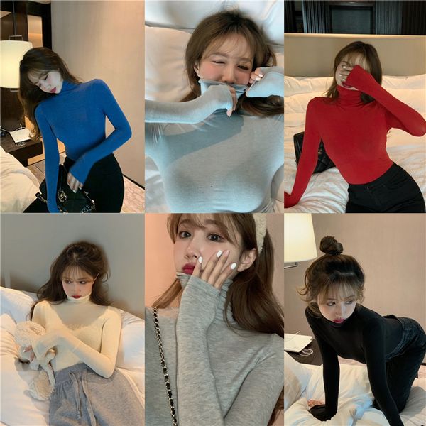 

autumn 2020 new high neck tight bottoming look slim long sleeve t-shirt trend for women