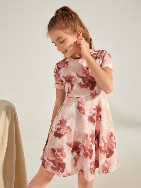 

girls tie dye peplum dress she, Red;yellow