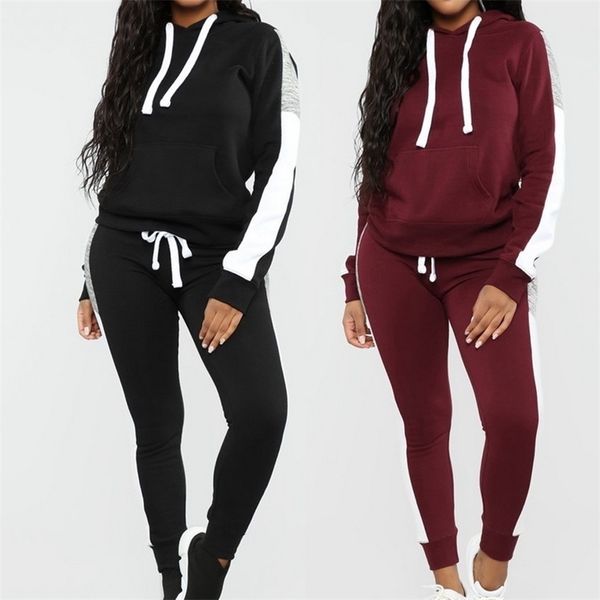 Puimentiua manga longa tracksuit mulheres faixa running conjunto de inverno outono jogging suor calças sportswear feminino esporte ternos T200702