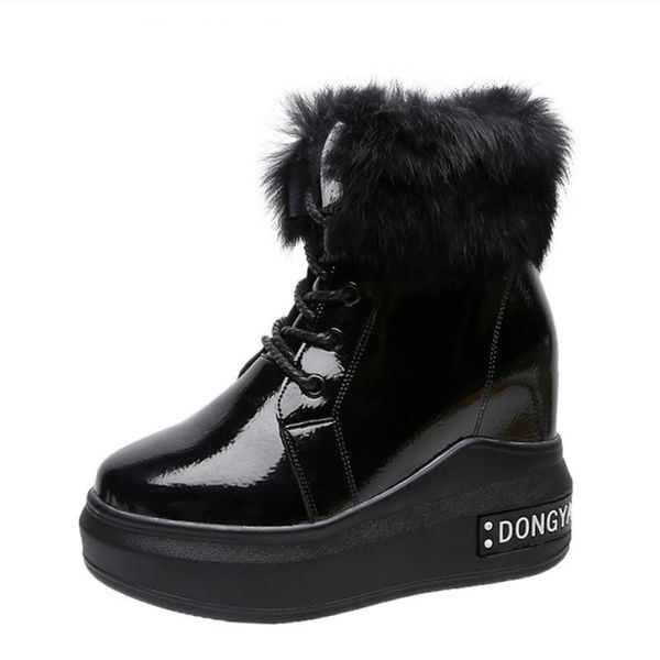 

boots 2021 women fashion warm winter snow stylish ankle wedge platform 10.5cm high heels woman autumn sneakers, Black