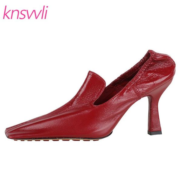 

high heels runway shoes woman genuine leather square toe shoes female thin heel designer women pumps zapatos de mujer, Black