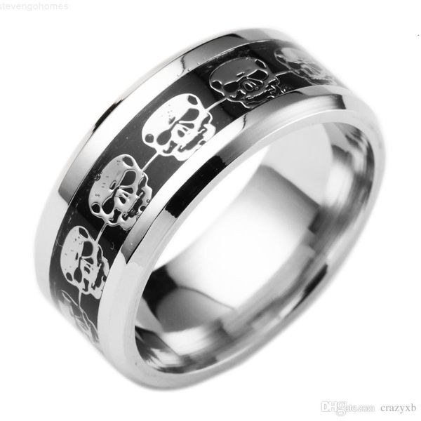 

factoryqs6hgift fashion jewelry rings mens for never men fade stainless steel skull ring gold filled blue black skeleton pattern ma, Silver