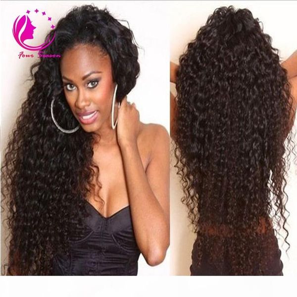 

glueless полный шнурок человеческих волос парики бразильский девы волос kinky завитые парик фронта шнурка 10-26inch 150density парики для че, Black;brown