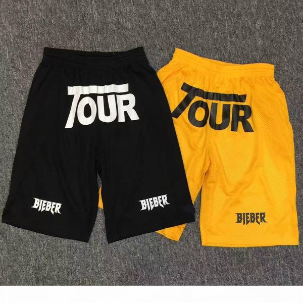 

justin bieber tour blue yellow black mesh breathable new style men shorts hip hop fashion casual purpose tour shorts s-xl, White;black