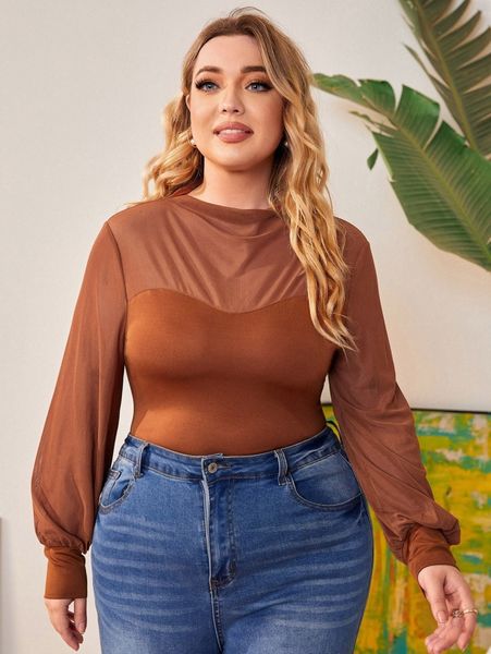 

plus bishop sleeve draped collar tee x5vl#, Black