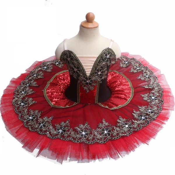 

2021 songyuexia newred professional ballet skirt ballet skirt children pancake swan lake dance picture salon girl, Black;red