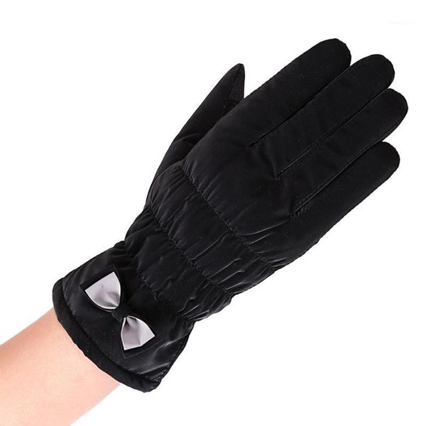 Fünf Finger Handschuhe Frauen Winter Warm Bogen Dekoration Wasserdicht Winddicht Outdoor Sport Fäustlinge Mode Einfarbig Touchscreen Handschuh YL51