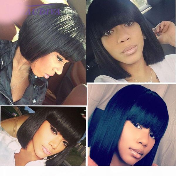 

human hair wigs lace front vietnamese straight human hair full lace wigs for black women bangs short bob pre plucked bleached knots, Black;brown