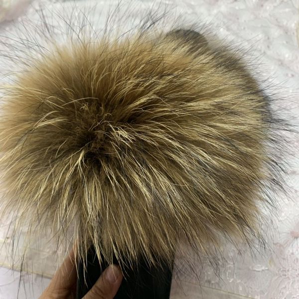 

2020 european and american foreign trade fox fur slippers womens outer real fur slippers fur fluffy slippers slide sandals eva, Black