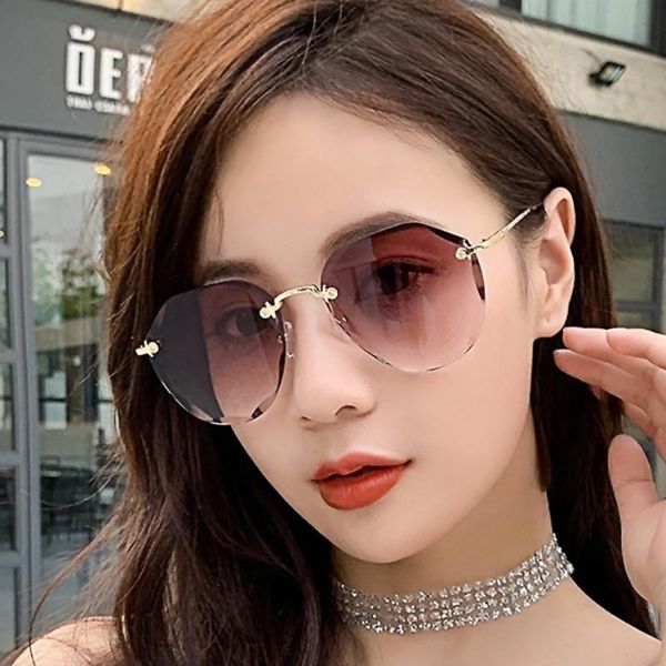 

sunglasses for women ladies rimless diamond cutting lens brand designer ocean shades vintage sun glasses, White;black