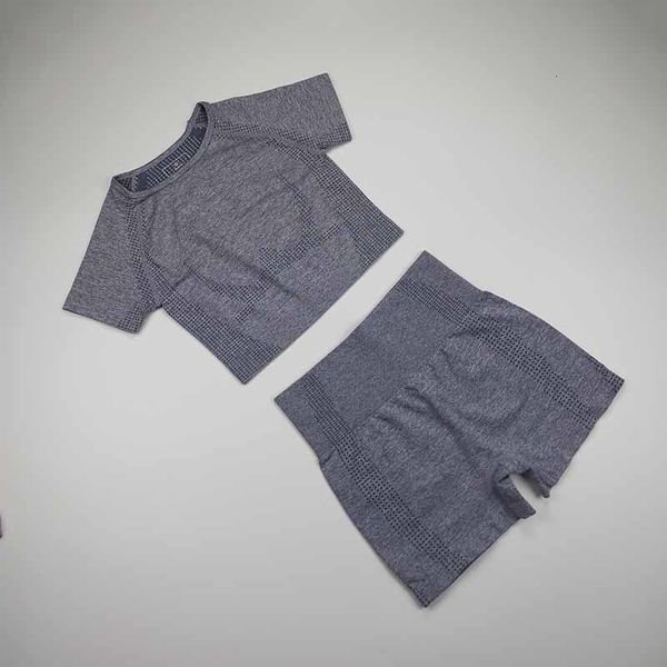 

women vital seamless yoga set fitness short sleeve crop shirts running shorts workout clothes for women gym sets 2 piece set, Black;red