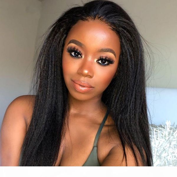 

kinky straight wig lace front human hair wigs mongolian 360 lace frontal wig 130% density yaki human hair wig, Black;brown