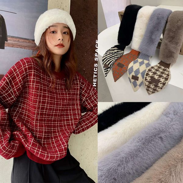 

ey096 hanfeng fur collar scarf, White