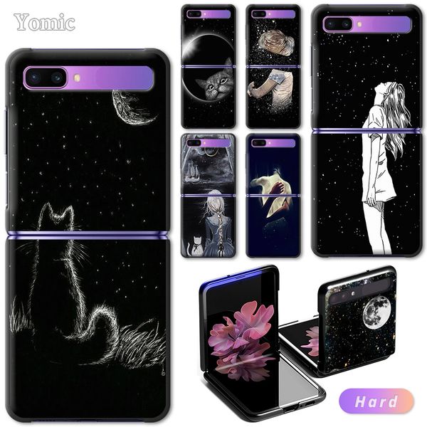 

hard case for samsung galaxy z flip 6.7" black mobile phone bag cover look up starry sky zflip 5g pc segmented protect shell