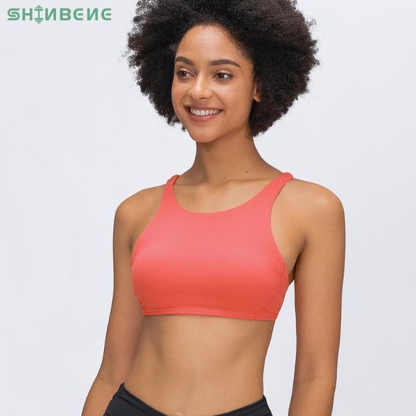 

shinbene buttery soft naked-feel workout yoga sports bras women plain padded o-neck athletic gym fitness sport brassiere 1, White;black