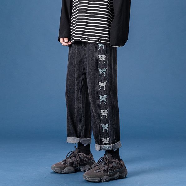 

2021 new men streetwear blue black jeans korean fashions male denim pants oversize nq7g